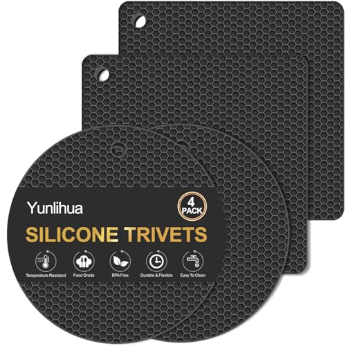 Yunlihua 4-Pack Silicone Trivet Mats - Heat Resistant Hot Pads, 7.3" & 6.9"