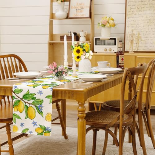 Cloudfomila Amalfi Coast Lemon Table Runner 13x72 Inch Summer Floral Decor