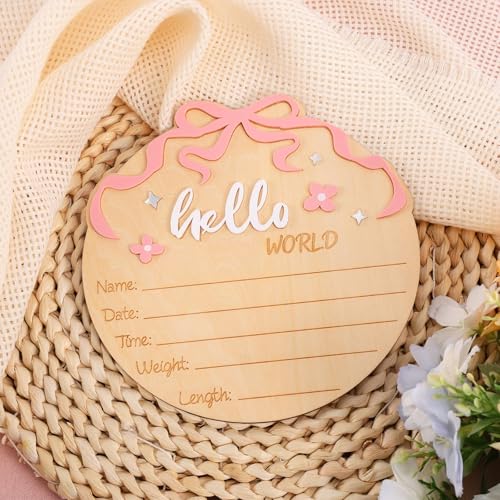 Hello World Newborn Name Sign - Wooden Birth Announcement Board