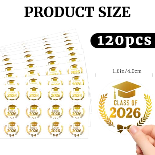 Class of 2026 Graduation Stickers - 120pcs Gold Foil Seals