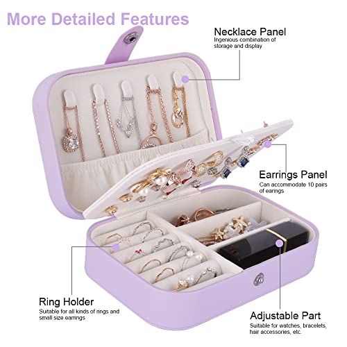 Purple Travel Jewelry Organizer Box with Double Layer for Necklaces, Earrings & Rings