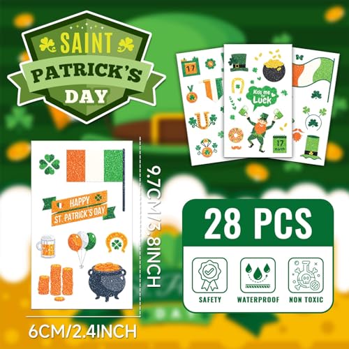 St. Patrick's Day Temporary Tattoos - 250 Pcs Glitter Shamrock Party Favors