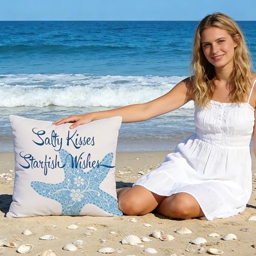 Salty Kisses Starfish Wishes 18x18 Throw Pillow Cover - Summer-02