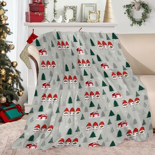 JOOCAR Christmas Throw Blanket 40x50 Inch - Soft Flannel Gnome & Snowflakes