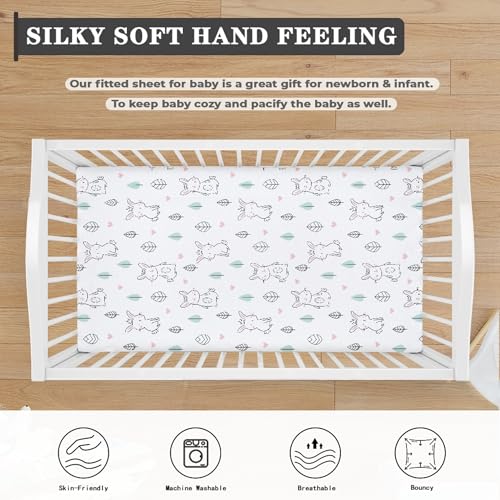 Streeyiu Bunny Fitted Crib Sheet - White, 52x28x8 in, Soft Polyester