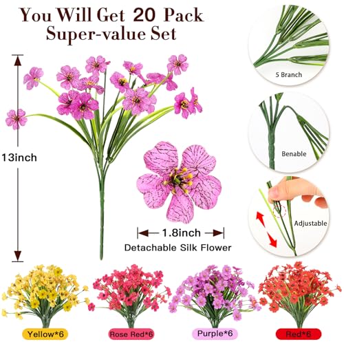 20 Bundles of UV Resistant Artificial Daisy Flowers for Outdoor Decor