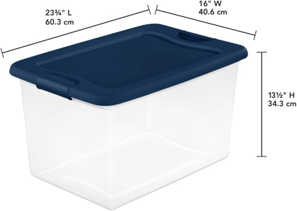 Sterilite Large Clear Plastic Storage Bins - 6-Pack 64 Quart Stackable Organizing Boxes in Blue