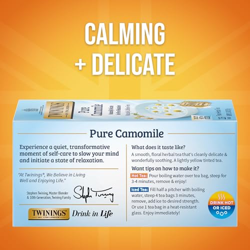 Twinings Pure Camomile Herbal Tea, 25 Count (Pack of 6), Caffeine-Free