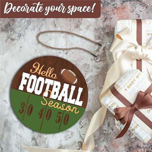 Football Welcome Wooden Sign - 10-Inch Round Hanging Wall Decor