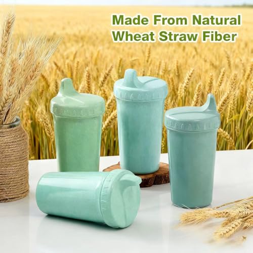 Meolibour Blue Wheat Straw Sippy Cups - 4 Pack Spill-Proof Toddler Cups