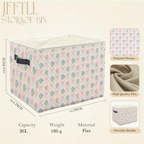 JFFTLL Pink Bow Hydrangea Collapsible Storage Bin with Handles