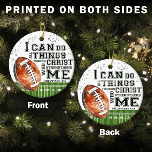 Football Christian Ornament with Bible Verse Philippians 4:13 - Religious Holiday Decor