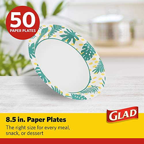 Glad 8.5 Inch Disposable Paper Plates, Palm Leaves Pattern, 50 Count