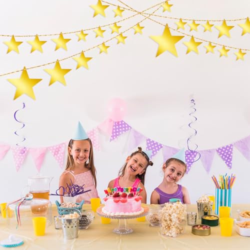 24Pcs Gold Hanging Star Decorations - Glitter Cardboard Cutouts with String