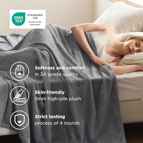 Bedsure GentleSoft Fleece Blanket - Large Grey (120x120 inches)
