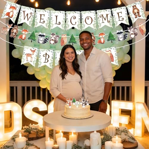Woodland Baby Shower Decoration Set - Banners & Cake Toppers