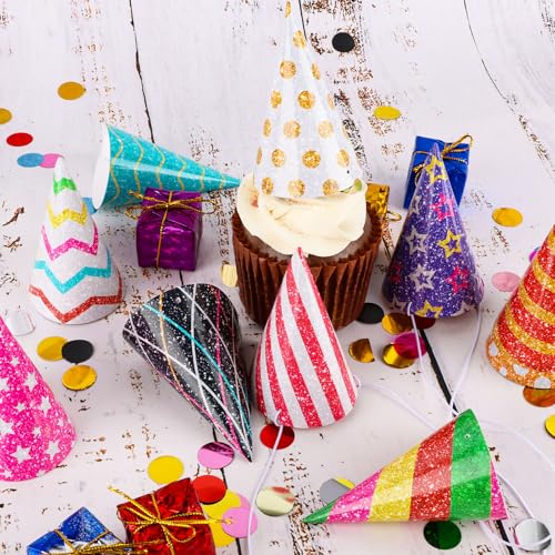 10 Mini Party Hats for Stuffed Animals - Glitter Cone Birthday Hats