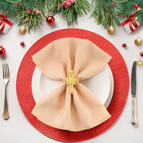 12 Pcs Christmas Nutcracker Napkin Rings - Gold & Silver Metal Holiday Table Decor