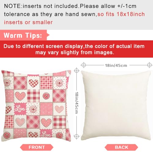 Pink Plaid Heart Valentine Pillow Cover 18x18 | RABUSOFA