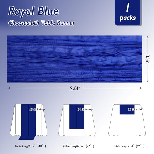 Royal Blue Cheesecloth Table Runner 120 Inch - Boho Wedding Decor, 3 Pack