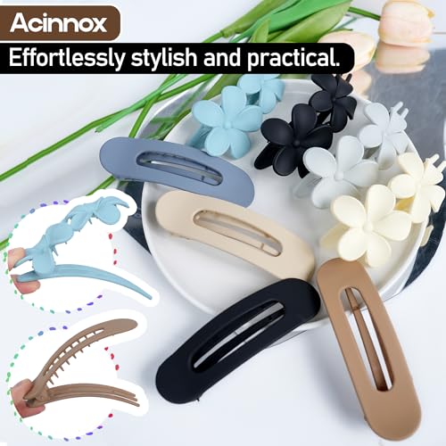 Acinnox 8-Piece Flat Hair Claw Clips Set Matte Hair Accessories