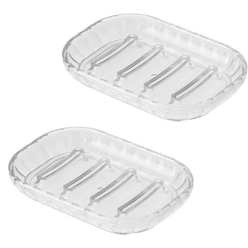 2Pcs Soap Dish Holder, Plastic Bathroom Soap Dishes, Clear Soap Saver Tray for Shower Bathtub Kitchen Sink