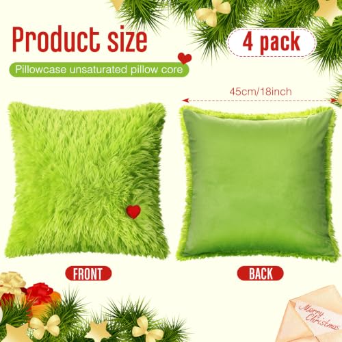 Christmas Elf Faux Fur Pillow Covers 18x18 Inches - Set of 2 - Green