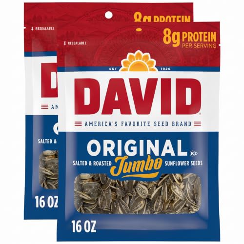 David Jumbo Sunflower Seeds 16 oz. Pack of 2 - Original Flavor Salted Roasted Snack