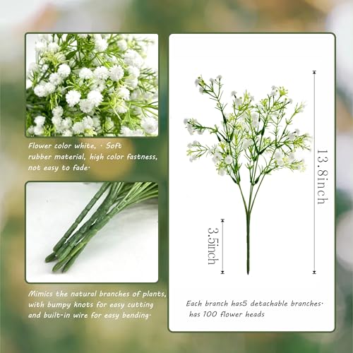 6pcs White Baby's Breath Artificial Flowers - Realistic Faux Gypsophila