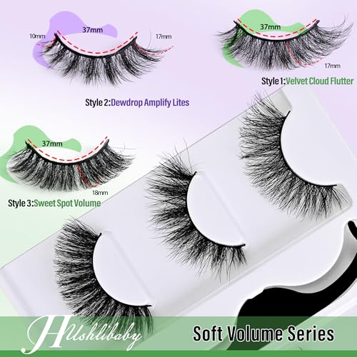 Hushlibaby Natural Wispy False Eyelashes - 6 Styles Soft Cotton Band Reusable Lashes with Tweezers