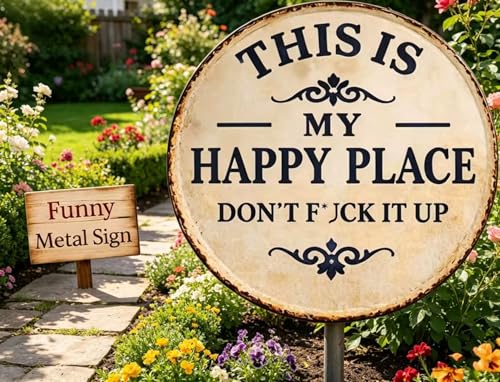 Funny Metal Garden Sign - 'This Is My Happy Place' Decor, 8in