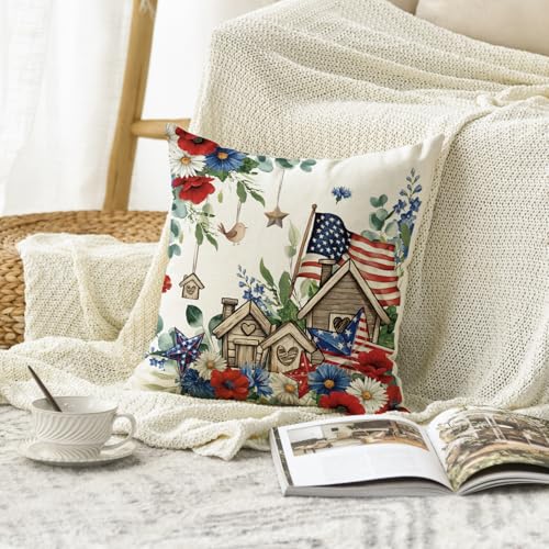 Independence Day Floral Throw Pillow Cover - 18x18 Inch