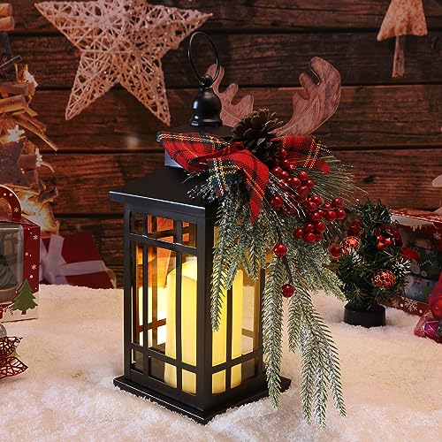 Red Christmas Hanging Lantern with Candles - Holiday Decor