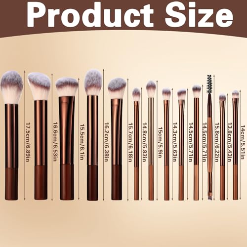 13-Piece Brown Professional Makeup Brush Set with Synthetic Bristles