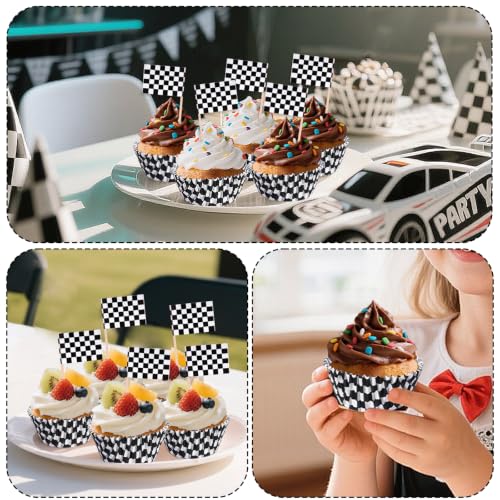 Racing Car Cupcake Liners and Toppers - 100 Pcs Set