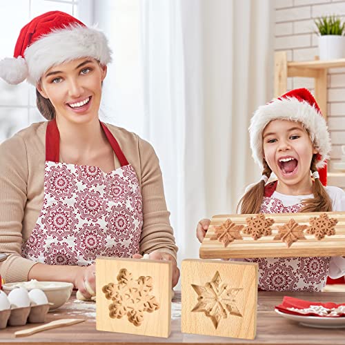 Carved Wooden Cookie Mold Snowflakes 2 Pack - Baking & Crafting