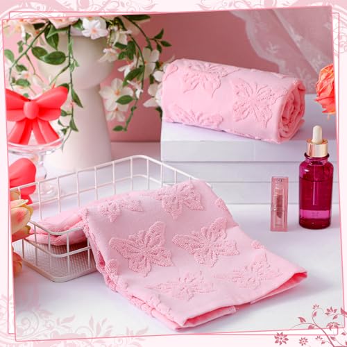 Light Pink Butterfly Hand Towels - 100% Cotton, 2 Pack