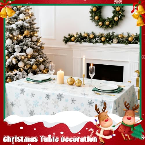 VAIPI 12 Pcs Christmas Plastic Tablecloths - Colorful Snowflakes, Tree & Snowman Designs, Rectangular Holiday Party Cover, Various