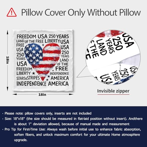 Bogatstvo Patriotic US 250th Anniversary Throw Pillow Cover 18x18 Inches