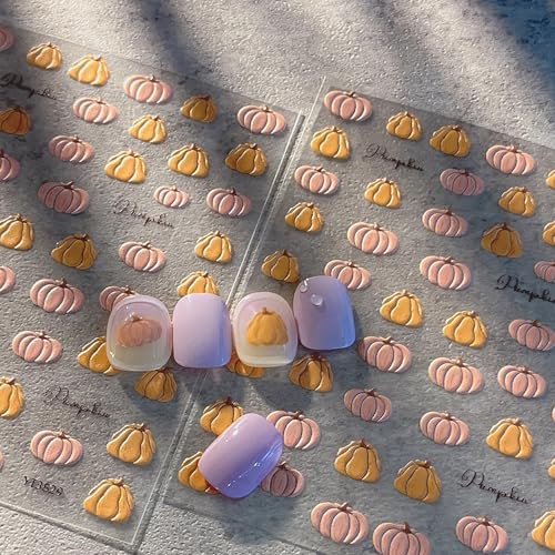 LYLYNB 5D Embossed Pumpkin Nail Stickers Fall Thanksgiving Decals