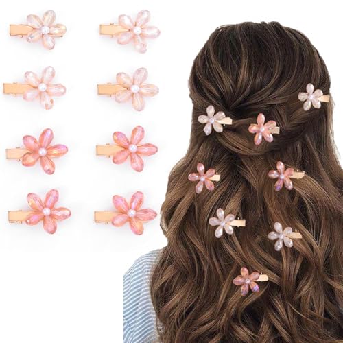 Campsis 8PCS Small Flower Hair Claws Pearl Crystal Mini Barrettes