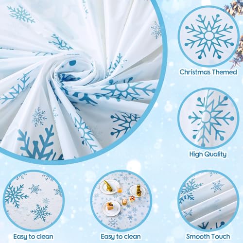 Snowflake Christmas Tablecloth Set - 12 Dark Blue & Light Blue 84-Inch Disposable Holiday Coverings