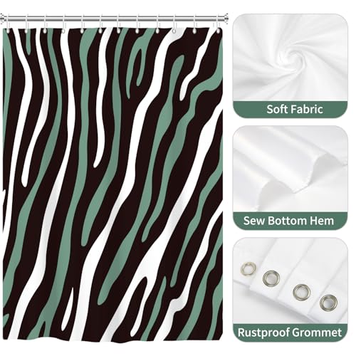 Modern Abstract Green and Black Striped Shower Curtain, 72x72 Inch