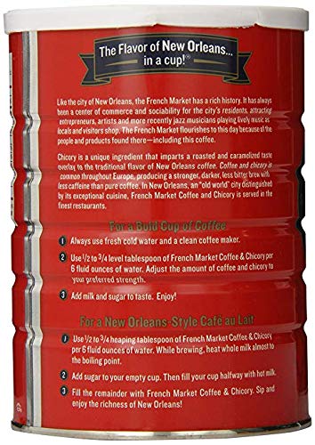 French Market Coffee & Chicory, Medium-Dark Roast Ground Coffee, 12oz (Pack of 6)