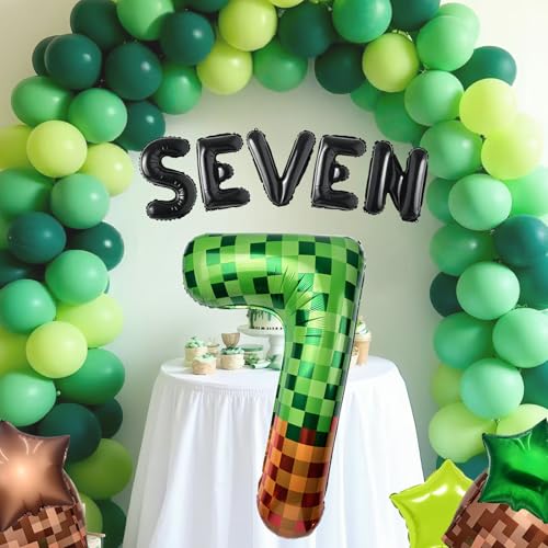 40" Green Pixel Miner Number 8 Balloon Set - 11Pcs Gaming Party Decor