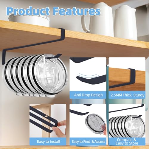 Mecyfaty Tumbler Lid Organizer (2 Pack) - Black Under-Cabinet Storage Rack
