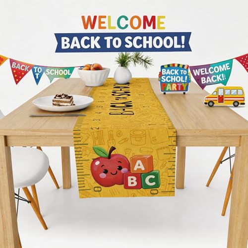 Back to School Table Runner, 13.8 x 73 Inch Polyester Classroom Decor
