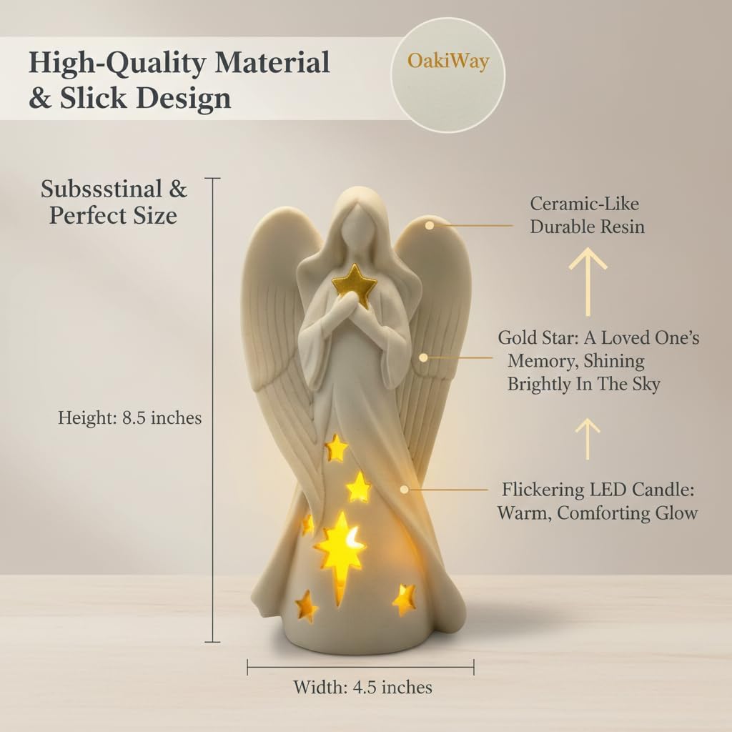 OakiWay Star Angel Tealight Candle Holder - Flickering LED Candle for Memorial & Remembrance Decor