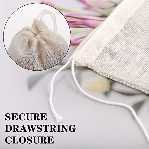 100 Pack Reusable Muslin Drawstring Bags - 3x4 Inch Cotton Pouches for Herbs, Tea, Spices & Gifts