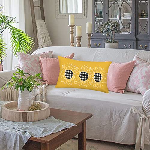 Yellow Sunflower Pillow Cover 12x20 Inch - Cotton Linen Cushion Case
